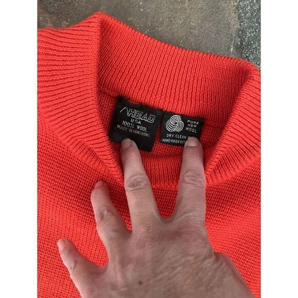 Vintage 80’s Wool Ski Sweater Red W/ Blue Stripping Mock Neck Men’s M - Picture 11 of 12